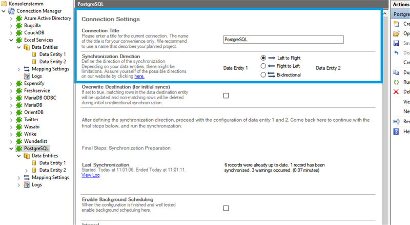 Connection setup for postgresql in the Layer2 Cloud Connector