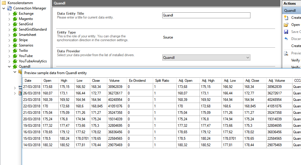 Preview data of Quandl integration