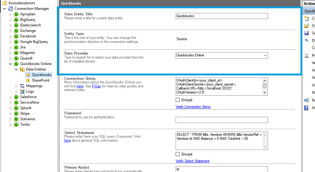 Source setup for quickbooks online integration in the Layer2 Cloud Connector