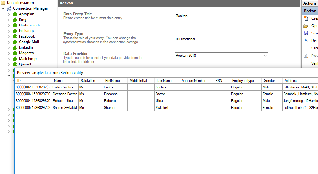 Preview data of Reckon Desktop integration