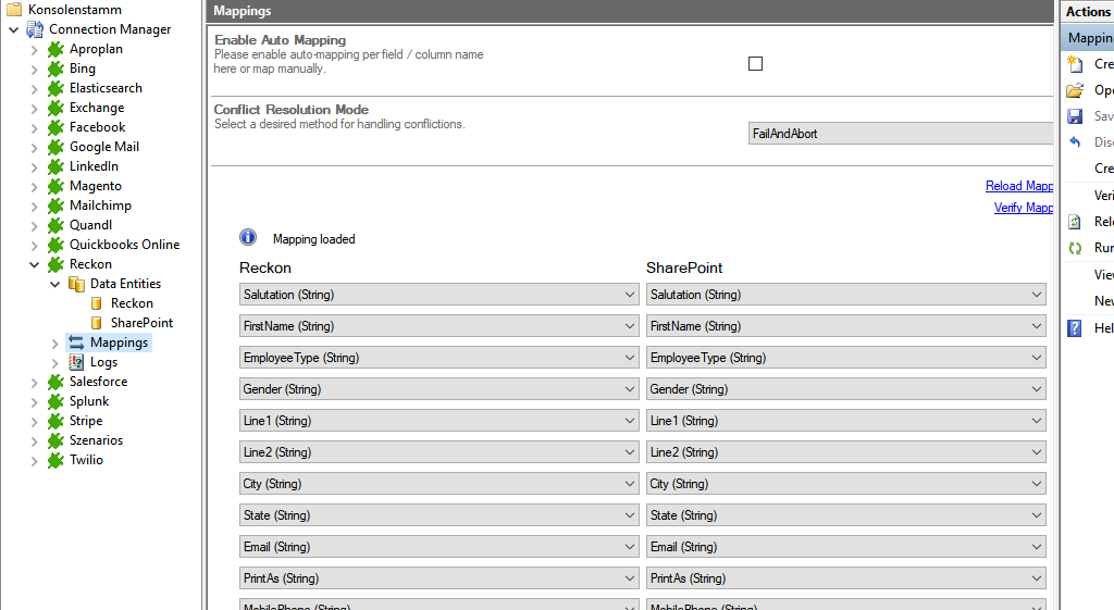 Mapping in the Layer2 Cloud Connector for Reckon Desktop data integration