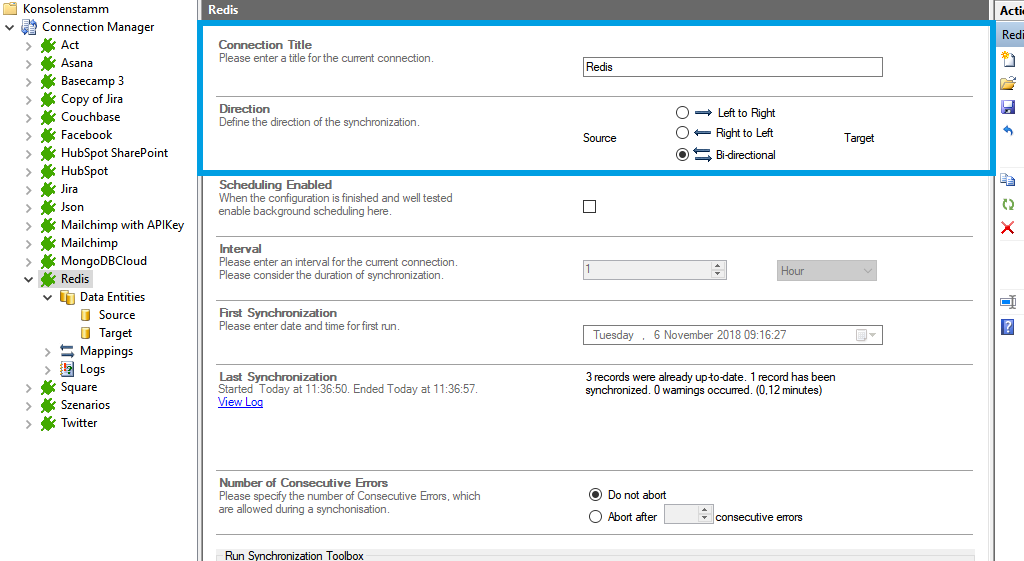 Connection setup for Redis in the Layer2 Cloud Connector