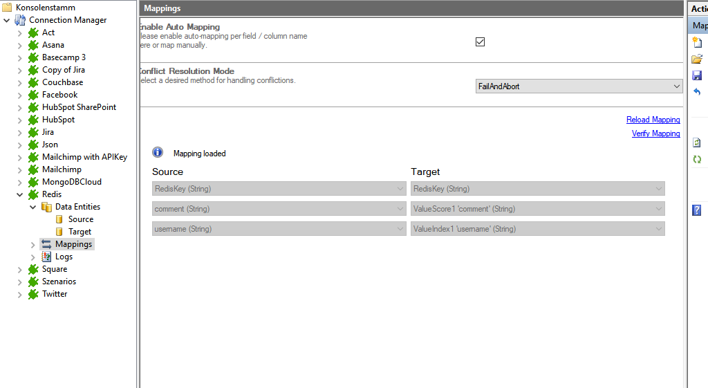 Mapping in the Layer2 Cloud Connector for Redis data integration