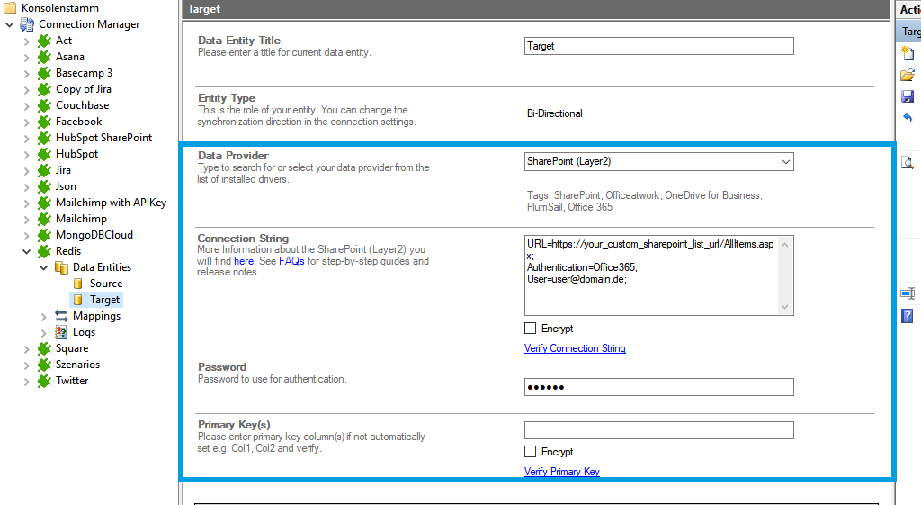 Target setup for Redis integration in the Layer2 Cloud Connector