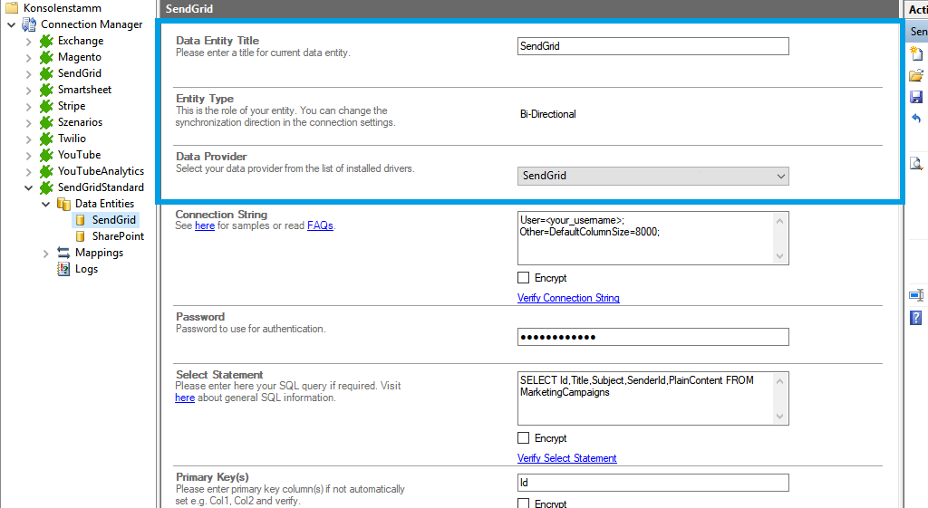 Source setup for SendGrid integration in the Layer2 Cloud Connector