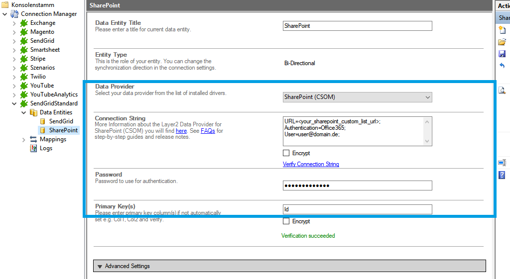 Target setup for SendGrid integration in the Layer2 Cloud Connector