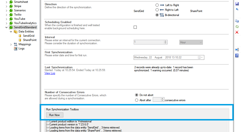 Start the data integration of SendGrid