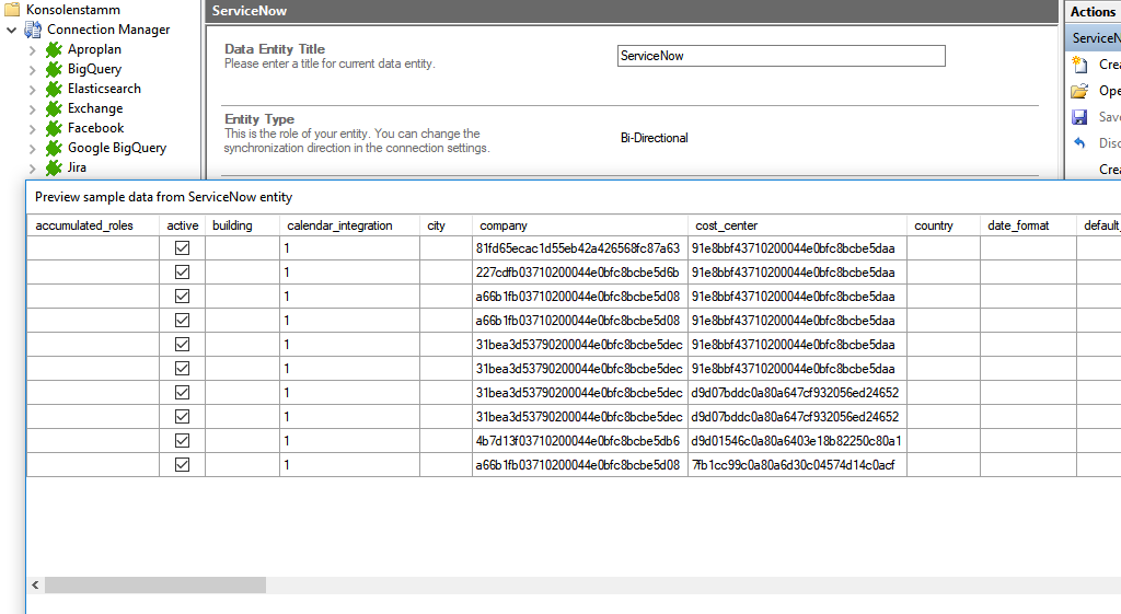 Preview data in the Layer2 Cloud Connector for ServiceNow integration