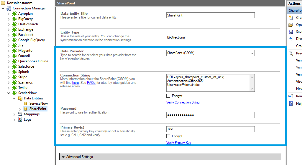 Target setup for ServiceNow integration in the Layer2 Cloud Connector