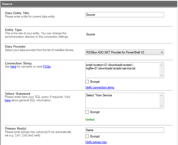 Sample of configuration for PowerShell Integrations