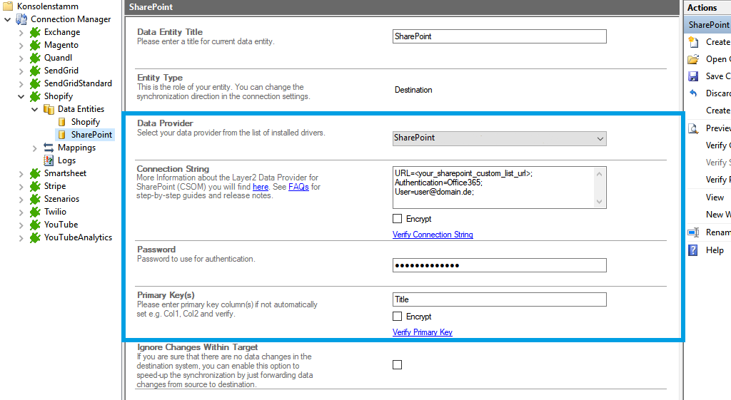 Target setup for Shopify integration in the Layer2 Cloud Connector