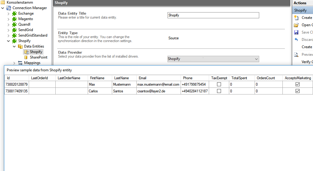 Preview data of Shopify integration