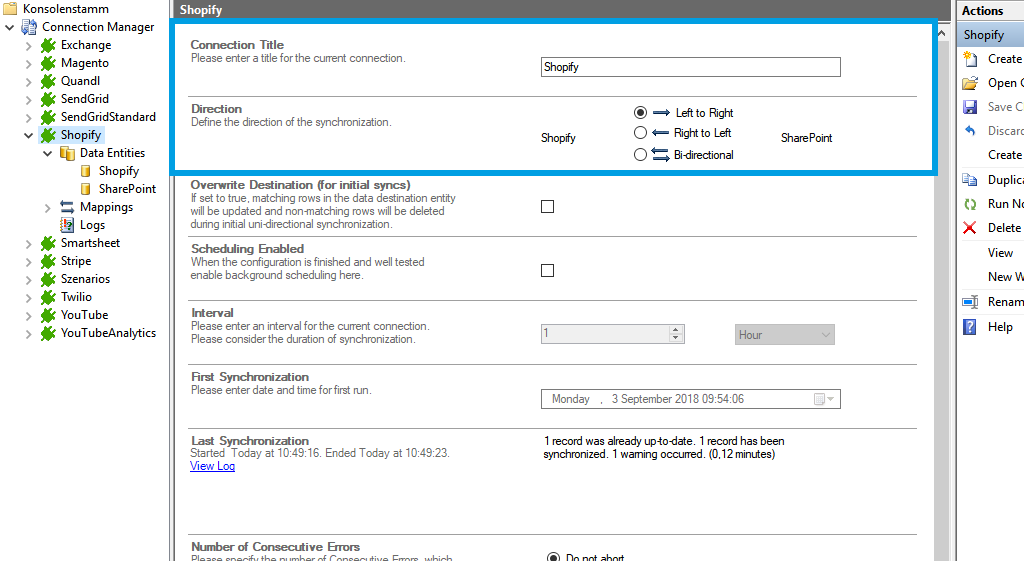 Connection setup for Shopify integraton in the Layer2 Cloud Connector6