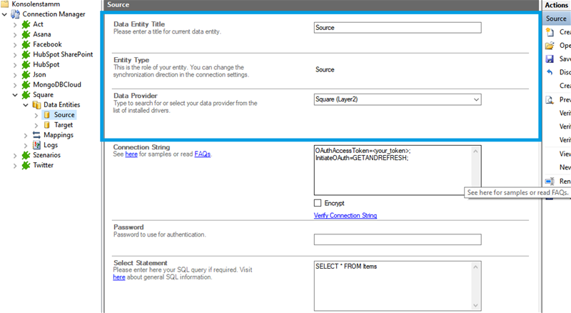 Source setup for Square integration in the Layer2 Cloud Connector