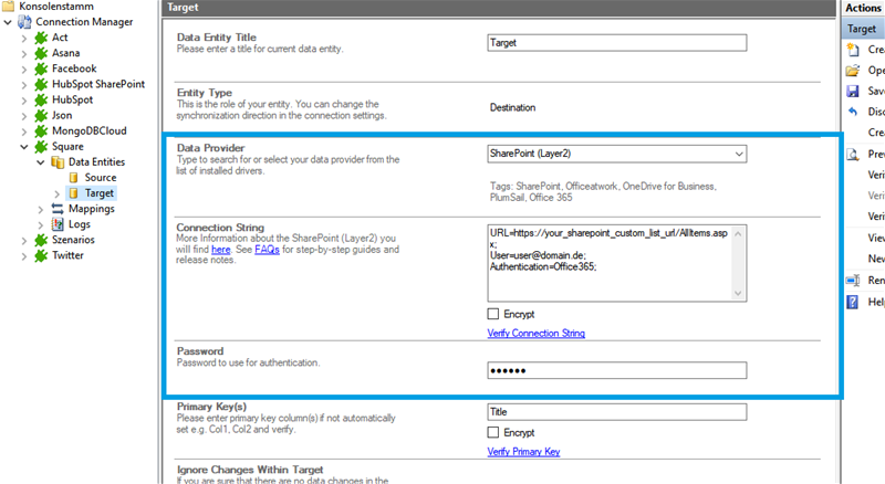 Target setup for Square integration in the Layer2 Cloud Connector