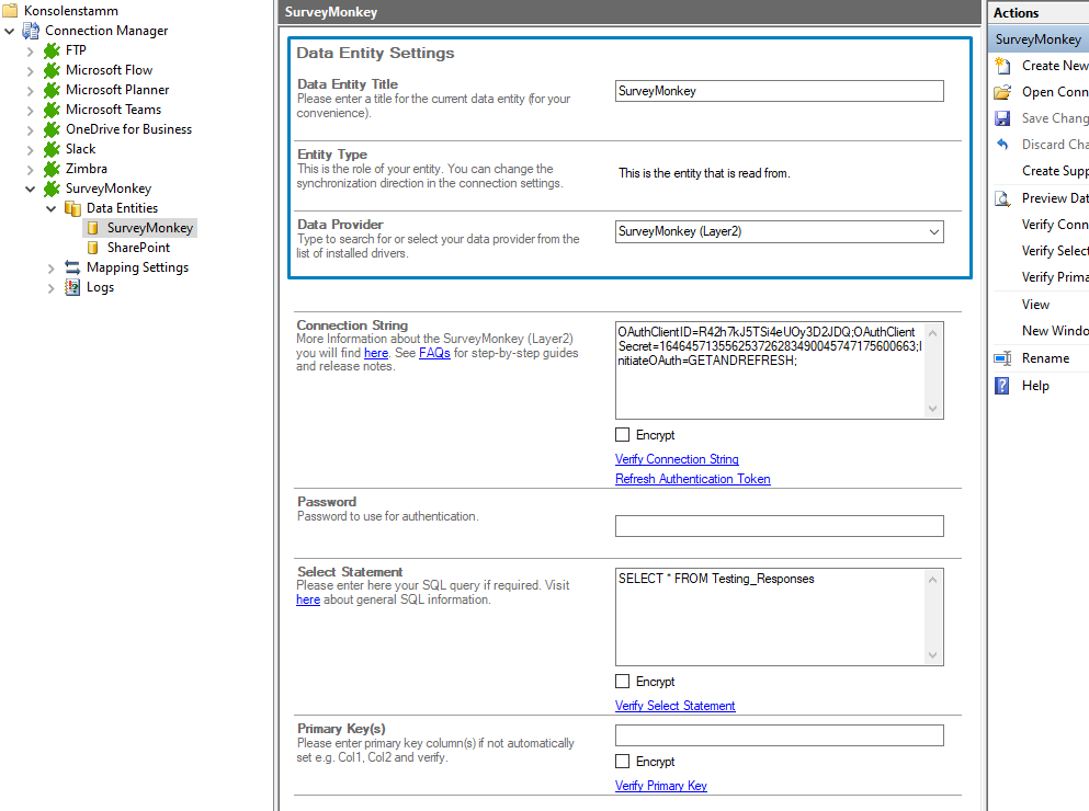 Source setup for SurveyMonkey integration in the Layer2 Cloud Connector