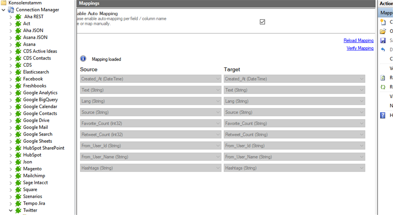 Mapping in the Layer2 Cloud Connector for twitter data integration