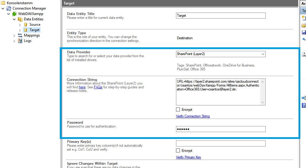 Target setup for webdav integration in the Layer2 Cloud Connector