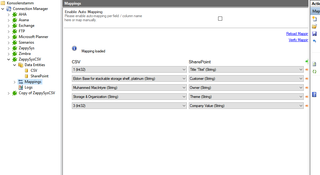 Mapping in the Layer2 Cloud Connector for ZappySys data integration