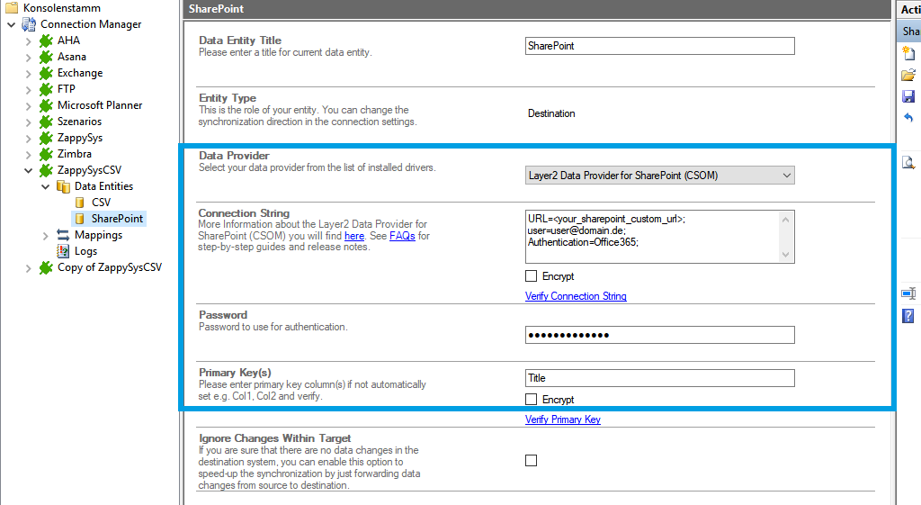 Target setup for ZappySys integration in the Layer2 Cloud Connector